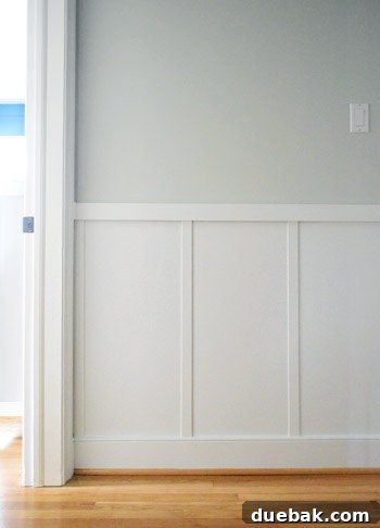 Close-up of newly installed board and batten showing depth and detail