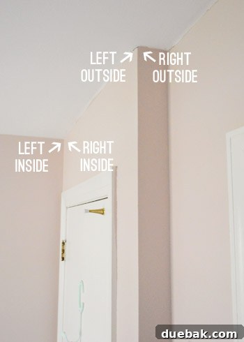 Mastering Crown Molding Installation 12 inside versus outside corners marked on ceiling of bedroom wall