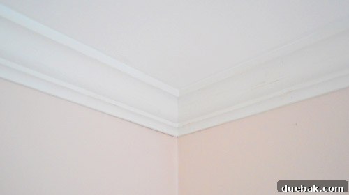 Mastering Crown Molding Installation 20 Finished ceiling corner with crown molding installed after caulk