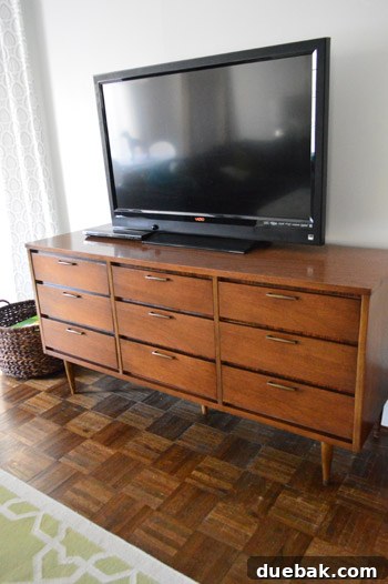 Side view of the beautifully restored media cabinet