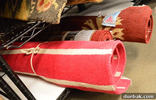 Bold red rug with a crisp white stripe for modern home decor