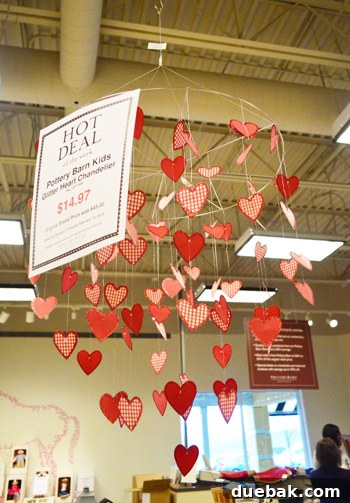 Charming heart-shaped chandelier on display at the Pottery Barn Outlet