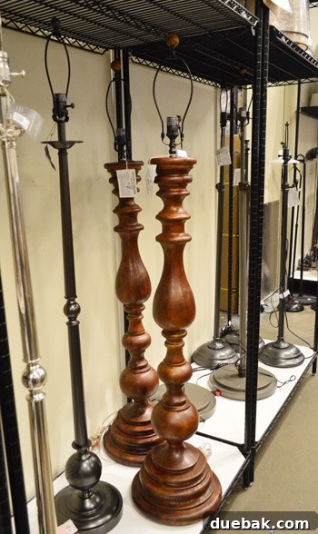 Two giant, chunky floor lamps at the Pottery Barn Outlet