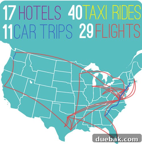 Infographic showing the total number of cities visited during the book tour