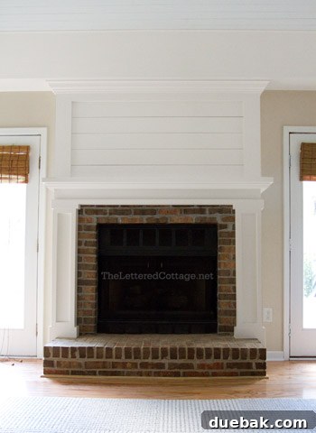 Inspirational fireplace makeover showing a substantial mantel and framed columns