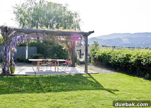 Crashing into Quaintness: The Vine-Covered Home 12 Bonnie's heavenly outdoor space with Wisteria-covered pergola and hammock