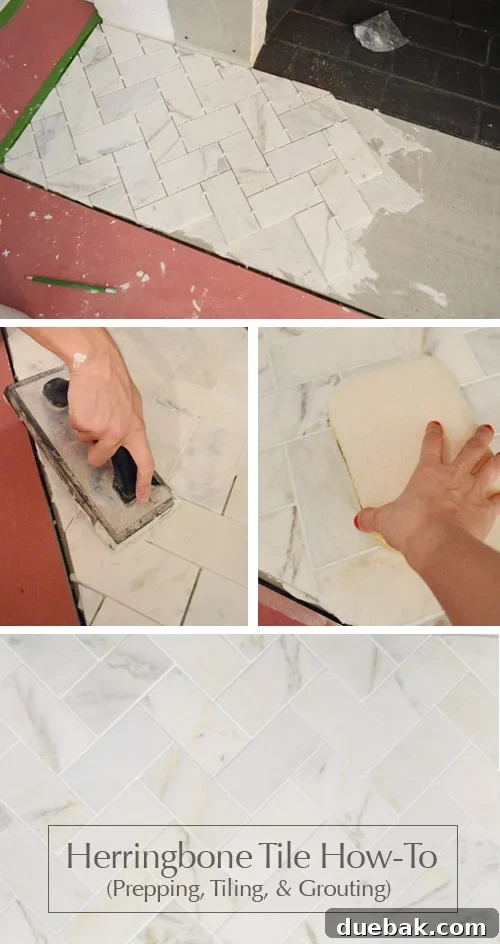 Your Guide to a Stunning Marble Herringbone Fireplace 2 herringbone-tiling-tutorial-diy-grouting