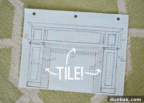 Your Guide to a Stunning Marble Herringbone Fireplace 3 Fireplace tile areas highlighted for makeover