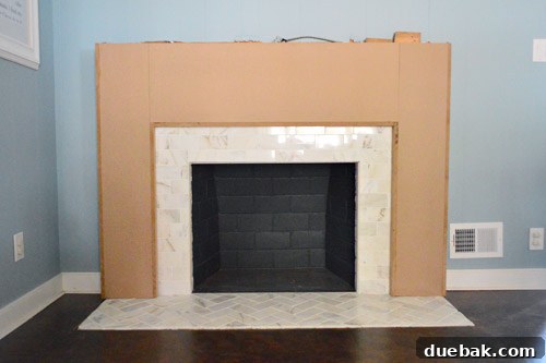 Front view of the fully assembled MDF fireplace frame in place