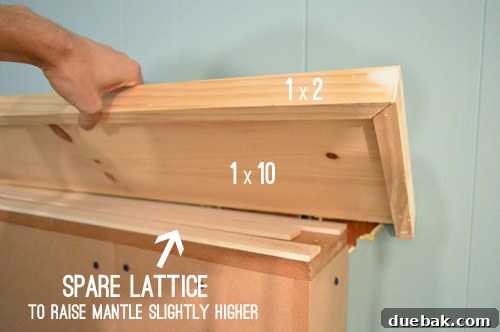 Constructing the new mantel top with framed pine strips and lattice shims