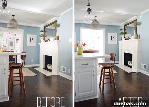 Our $200 Marble Fireplace Glow-Up 14 Side-by-side comparison of the old thin fireplace vs. the new chunky and modern fireplace