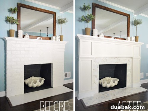 Our $200 Marble Fireplace Glow-Up 6 Before and after comparison of the fireplace renovation