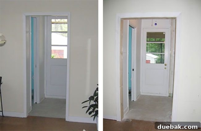 Newly widened doorway from den to sunroom