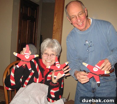 John's parents opening their handmade Starfish Santas last Christmas.