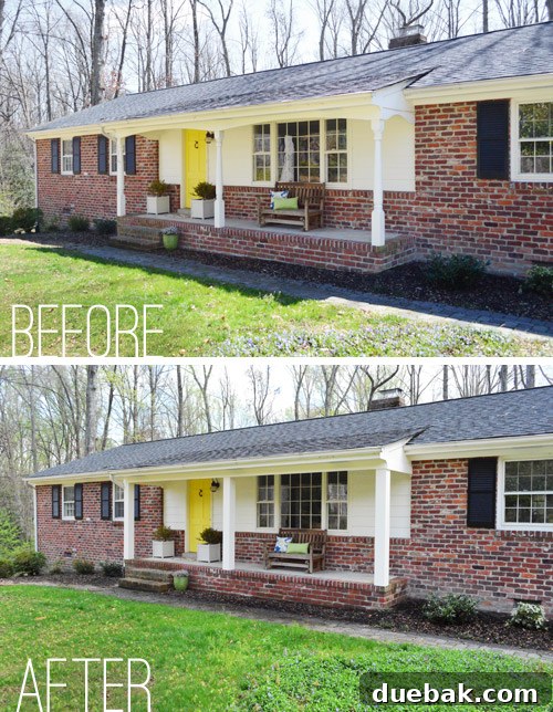 Transforming Curved Porch Columns with a Boxed Design 8 Full exterior view of the mid-century ranch with newly renovated square porch columns