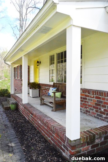 Transforming Curved Porch Columns with a Boxed Design 9 Close-up of the updated square porch columns, showcasing the clean lines and modern design