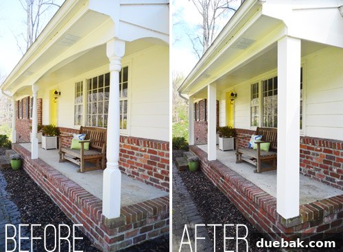 Transforming Curved Porch Columns with a Boxed Design 10 Detailed view of the square column construction showing 1x8 and 1x6 board joins