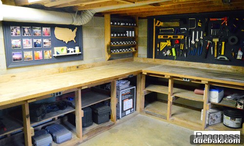 Workshop with pegboard tool organization