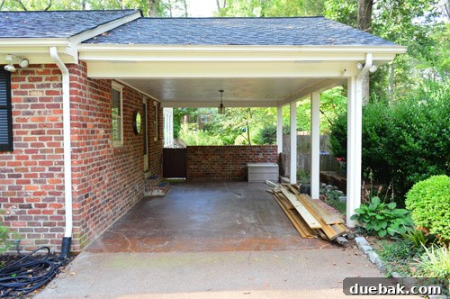 Carport after renovation with new lighting and pergola