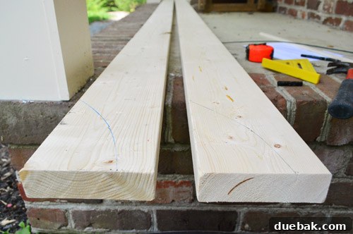Marking decorative curved cut for pergola joists