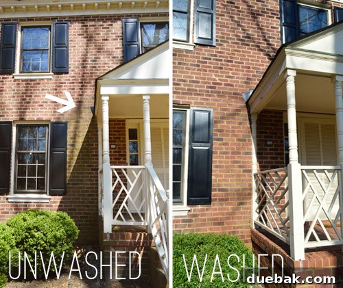 Pressure washing at the new house, showing more dirty brick