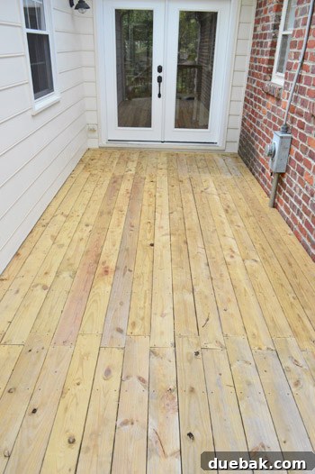 The newly pressure-washed deck, looking much cleaner