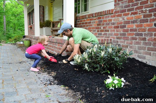 Kids spreading mulch