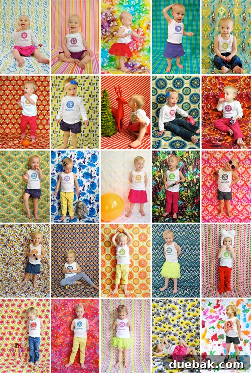 A collage of Clara's monthly photos from age one to three years old.