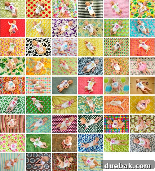 A large collage of 52 weekly photos of Clara from her first year.