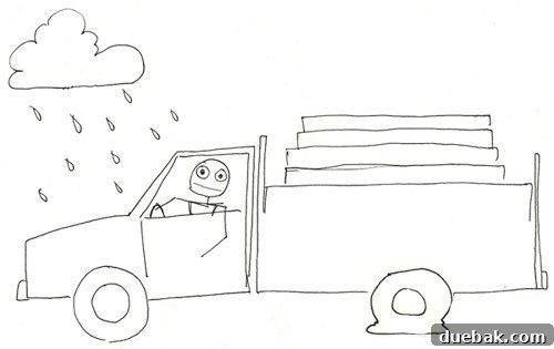 Rainy road with a truck driving