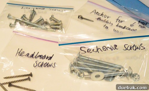 Third Home, First Footprint 18 Small ziplock bag filled with screws and clearly labeled for furniture assembly, a key moving tip for organization