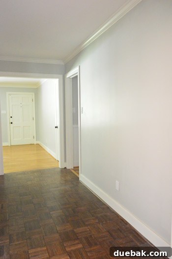 Closing the Chapter on Our Second Home 24 Clean frame hallway with no holes, showcasing expert spackling and painting work