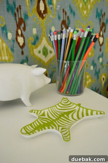 Close-up shot of a small, decorative arrangement in the office, finding beauty in detail.
