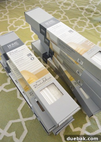 Effortlessly Install White Faux Wood Window Blinds 3 Packaging for Home Depot in-stock faux wood blinds