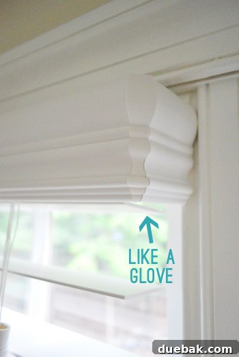 Effortlessly Install White Faux Wood Window Blinds 9 The perfectly fitted and trimmed side piece of a faux wood blind