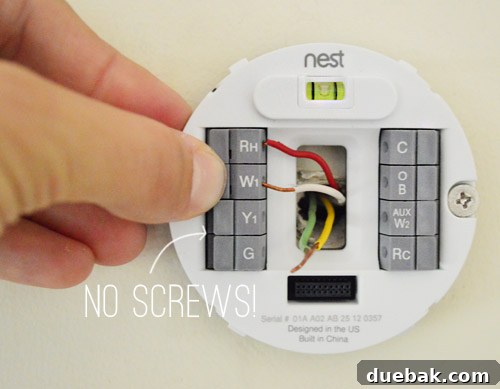 Wiring connected to the Nest base