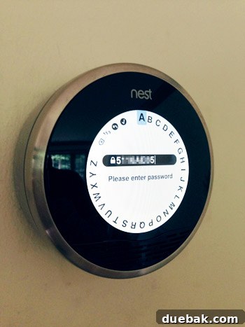 Nest thermostat display showing Wi-Fi setup