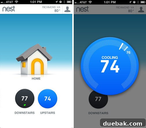 Nest thermostat controlling home temperature from a smartphone