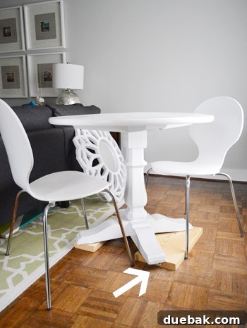 The HGTV Effect 21 Side table elevated with scrap wood, chalkboard replaced desk for a shot