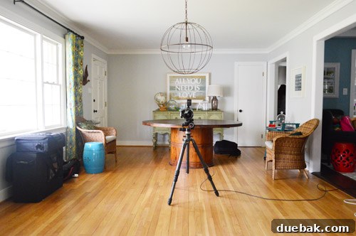 The HGTV Effect 6 Office set up for a professional photoshoot, almost entirely cleared