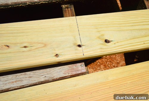 Marking line for cut of new deck board