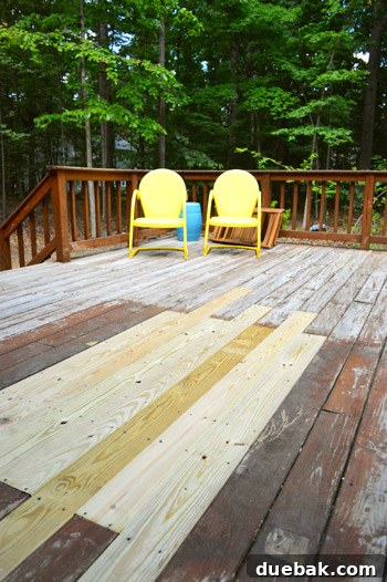 Another view of patched hole in wooden deck