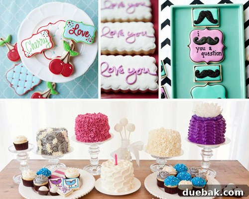 Assortment of colorful and decorated custom cookies from Snickety-Snacks