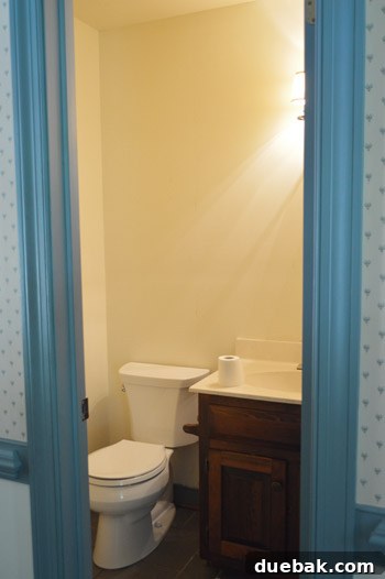 First Chapter 13 Half bathroom after wallpaper removal, looking brighter and cleaner.