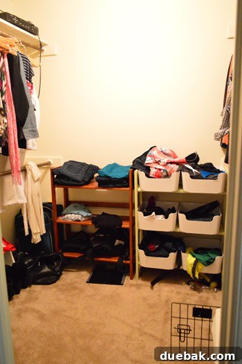 First Chapter 31 Disorganized closet with belongings, showing a common 'just-moved-in' scenario.