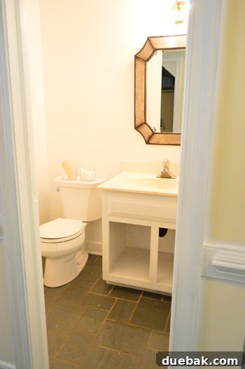 Primed bathroom vanity ready for paint