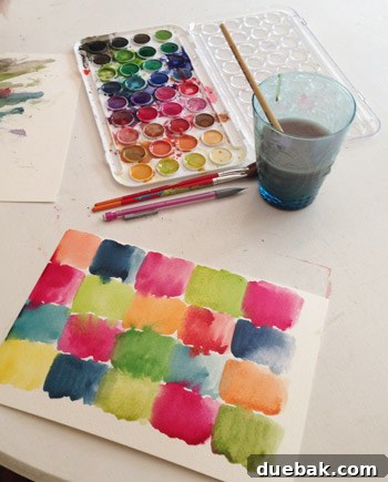 Heartfelt Artistry 4 A simple, vibrant watercolor abstract painting by the author, showcasing a playful use of block colors.
