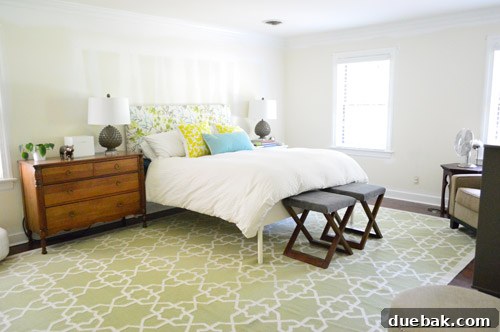 Our bedroom with old carpeting and off-white trim, soon to be a serene sanctuary