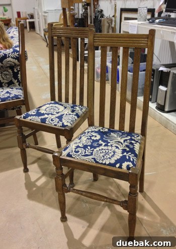 Unearthing Thrift Store Gems 7 Four upholstered chairs with medium wood, suitable for paint or new fabric
