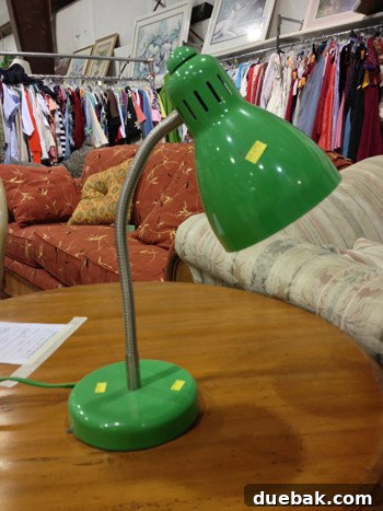 Unearthing Thrift Store Gems 9 Small green table lamp, resembling Pottery Barn Kids style